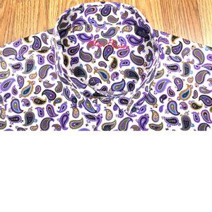 ALAN FLUSSER REGULAR FIT 100% COTTON SHIRT WHITE & PURPLE PAISLEY Sz X-LARGE, XL